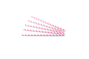 Drinkrietje papier streep roze-wit ø 8 mm / 24cm