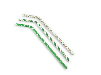 Biegbare Trinkhalme Papier Weihnachten sort. Ø 6 mm / 24 cm