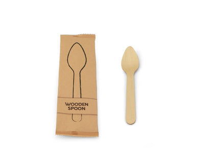 Holzlöffel einzeln in Papier verpackt 110 mm