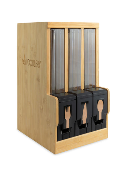 Woodlery Bambusspender mit 3 Kassetten (Gabel, Messer, Löffel 174 mm)