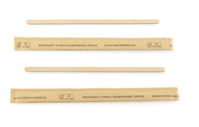 Rührstäbchen Holz einzeln in Papier verpackt 140 x 5 x 1,2 mm
