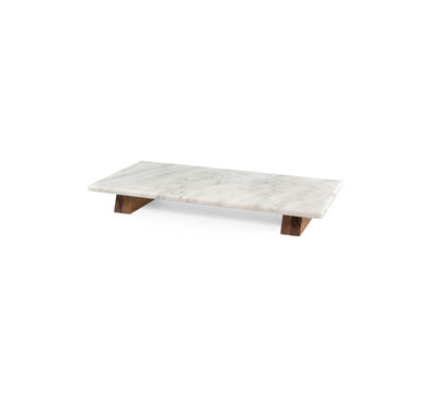Servierplatte Marmor weiß, Holzfuß 40 x 20 x H5 cm