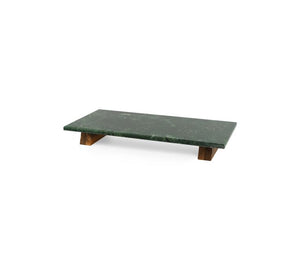 Serveerplateau marmer groen, houten voet 40 x 20 x h5 cm