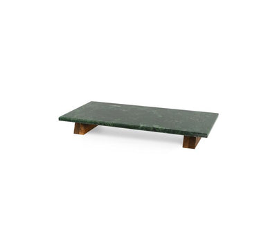 Servierplatte Marmor grün, Holzfuß 40 x 20 x H5 cm