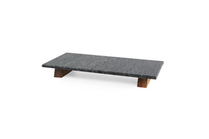 Serveerplateau marmer zwart, houten voet 40 x 20 x h5 cm