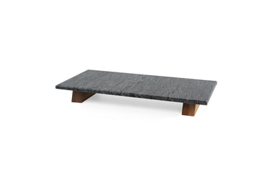 Servierplatte Marmor schwarz, Holzfuß 40 x 20 x h5 cm