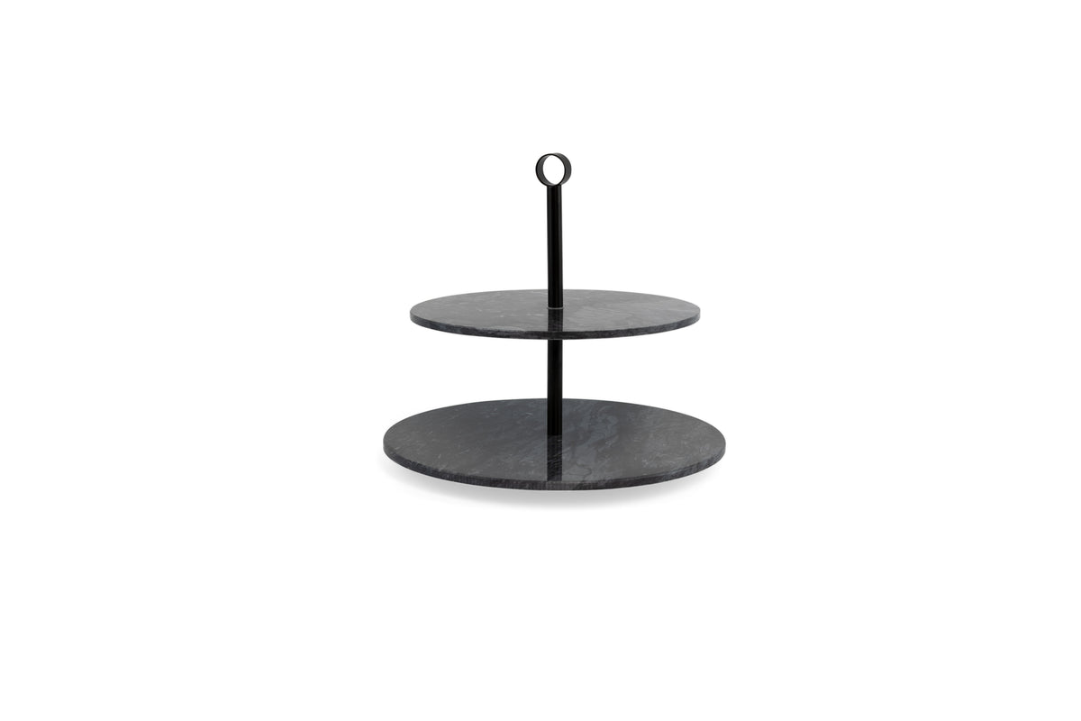 Etagère 2-laags marmer zwart ø30 x h26 cm