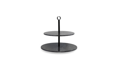 Etagere 2-stöckig Marmor schwarz ø30 x h26 cm